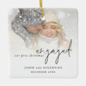 Ornement En Céramique Photo Overlay Script Names 1st Engagé Noël (Devant)