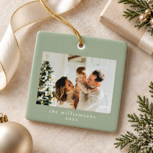Ornement En Céramique Photo personnalisé Noël Minimaliste Famille Sage