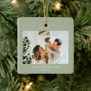 Ornement En Céramique Photo personnalisé Noël Minimaliste Famille Sage
