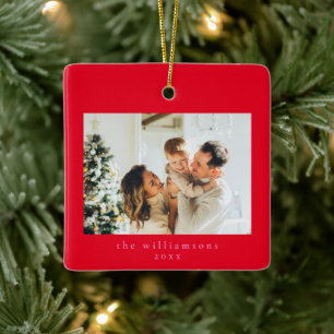 Ornement En Céramique Photo personnalisé Noël Rose Rouge Simple Famille
