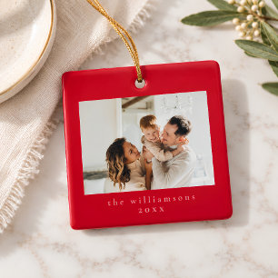 Ornement En Céramique Photo personnalisé Noël Rose Rouge Simple Famille
