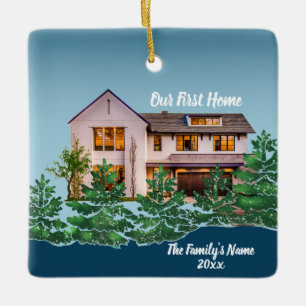 Ornement En Céramique Photo personnalisé Notre première maison Noël