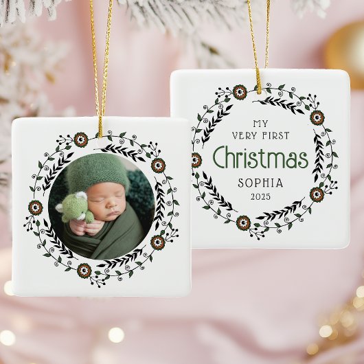 Ornement En Céramique Photo personnalisée Baby First Christmas Nordic