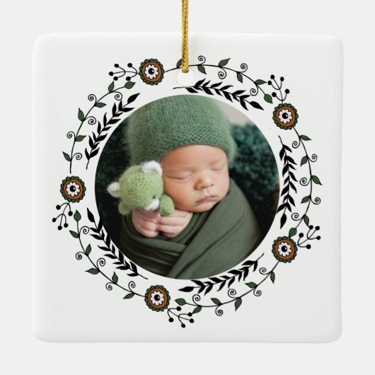 Ornement En Céramique Photo personnalisée Baby First Christmas Nordic (Dos)