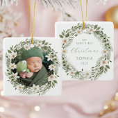 Ornement En Céramique Photo personnalisée Baby First Christmas Woodland