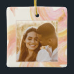 Ornement En Céramique Photo personnalisée de l'anneau de peinture à l'aq<br><div class="desc">Abstrait Aquarelle Peach Paint Swirl Cadre photo personnalisé</div>