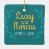 Ornement En Céramique Photo Personnalisée Enregistrer Le Mariage Date (Dos)