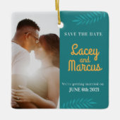 Ornement En Céramique Photo Personnalisée Enregistrer Le Mariage Date (Devant)