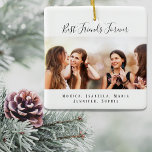 Ornement En Céramique Photo personnalisée meilleurs amis pour toujours g<br><div class="desc">Un cadeau pour votre(vos) meilleur(s) ami(s) pour les anniversaires, Noël ou un événement spécial. Texte noir : Best Friends Forever, écrit avec un script de style à la main tendance. Personnalisez et utilisez vos propres photos et noms. Un arrière - plan blanc chic.</div>