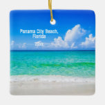 Ornement En Céramique Photo personnalisée Panama City Beach Shoreline<br><div class="desc">If you've traveled to Panama City, Florida this year, you will want remant to remember the trip with this unique Christmas keepsake rapel ornament featuring this vibrant photographic image of the turquoise blue waters, white beach, rustic beachy typographiy. Easy to customize with your date of travel on the front and...</div>