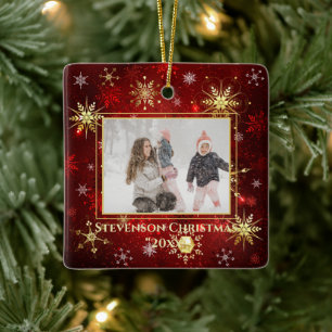 Ornement En Céramique Photo Red Gold Snowflake Noël Noël Noël Noël