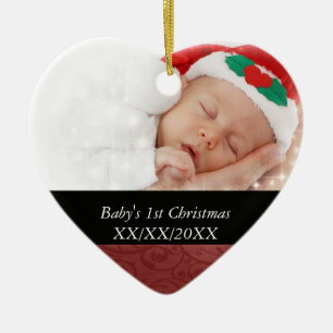 Ornement En Céramique Photo rouge de remous de ęr Noël du bébé