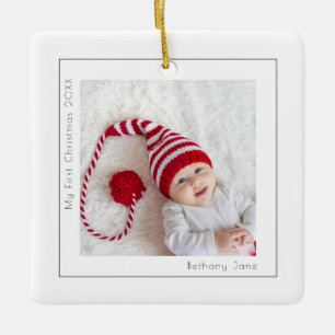 Ornement En Céramique Photo simple Baby First Christmas