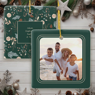 Ornement En Céramique Photo simple Boho hiver verdure Noël