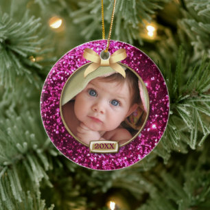 Ornement En Céramique Photo Sparkings Rose/Gold Bow