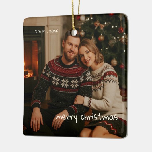 Ornement En Céramique Photo Whimsical Red Doodle Noël marié (Gauche)