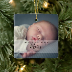 Ornement En Céramique Photos du premier Noël de bébé