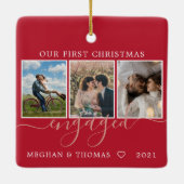 Ornement En Céramique Photos multiples premier Noël Engagé rouge (Dos)