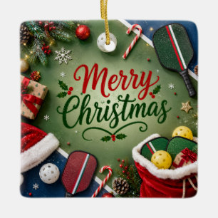 Ornement En Céramique Pickleball avec cadre de Noël