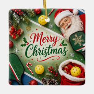 Ornement En Céramique Pickleball avec cadre de Noël