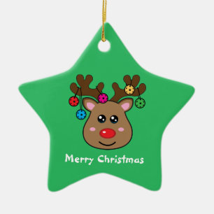 Ornement En Céramique Pickleball Reindeer 🎄 céramique Star en forme de