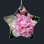 Ornement En Céramique Pies roses et blanches<br><div class="desc">Romantique élégante Peonies rose et blanche -photo de mon jardin- par H Cooper</div>