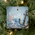 Ornement En Céramique Pieuvre salée personnalisée, Ancre Beach Noël<br><div class="desc">Aquarelle salée Octopus et Ancre Sea Life Nautique Beach Arbre de Noël Ornement en céramique - Il peut être personnalisé avec un nom,  une année ou tout texte que vous souhaitez ajouter. -</div>