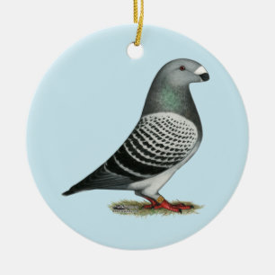 Ornement En Céramique Pigeon Show Racer Blue Check