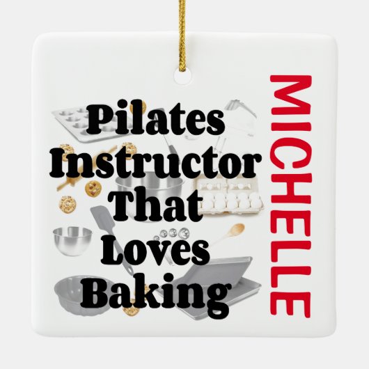 Ornement En Céramique Pilates Instructor Aime Baking CUSTOM (Dos)