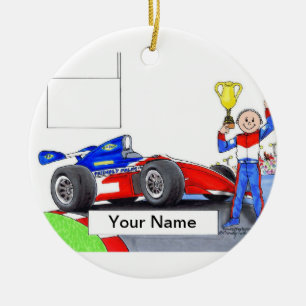 Ornement En Céramique Pilote de voiture de course, Indy - mâle