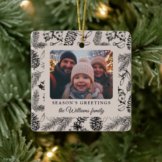 Ornement En Céramique Pine Cone Fête Photo (Arbre)