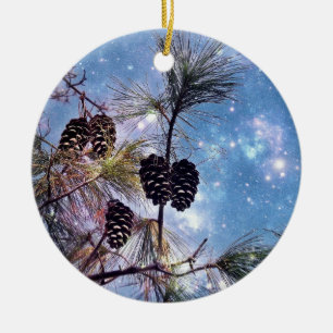 Ornement En Céramique Pine de Noël cônes sous un ciel étoilé