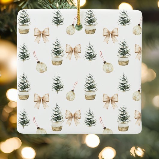 Ornement En Céramique Pine Tree Bow Christmas Elegant Photo Custom
