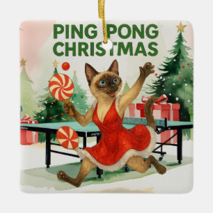 Ornement En Céramique Ping Pong Noël Thème pour les amateurs de chat sia