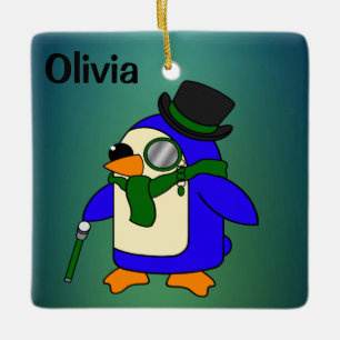 Ornement En Céramique Pingouin de dessin mignon vert émeraude foncé
