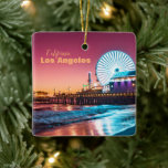 Ornement En Céramique Pink & Blue Sunset Santa Monica Pier Los Angeles<br><div class="desc">Pink & Blue Sunset Santa Monica Pier Los Angeles Ceramic Ornament: This photo was taken in Los Angeles,  California. You may use my image,  or swap it for your own. Either way,  this is a great ornament to decorate your Christmas tree with a road trip photo souvenir.</div>
