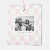 Ornement En Céramique Pink Checkerboard Personalized Photo (Gauche)