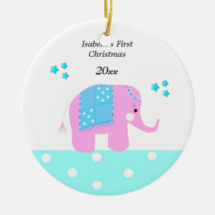 Ornement En Céramique Pink Indian Elephant Baby's First Christmas