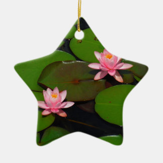 Ornement En Céramique Pink lotus water lily flower garden,