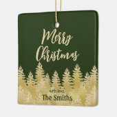 Ornement En Céramique Pins d'or vert foncé simple Joyeux Noël (Gauche)