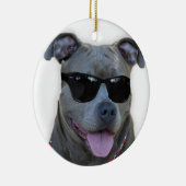 Ornement En Céramique Pitbull bleu avec des verres (Droite)