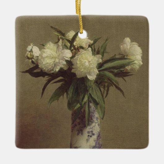 Ornement En Céramique Pivoines dans un vase bleu et blanc (Devant)