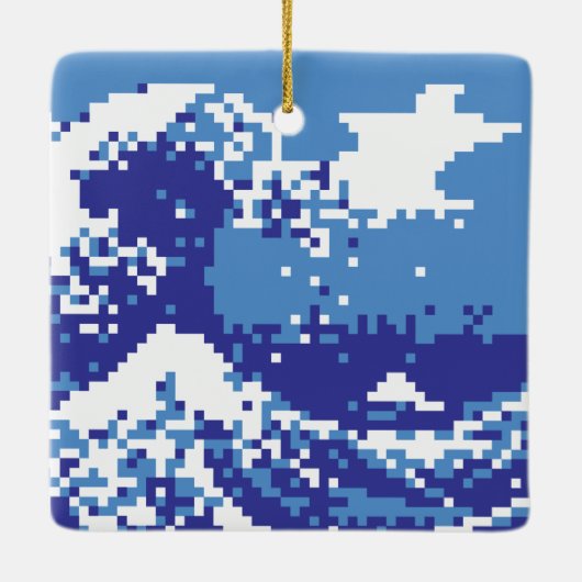 Ornement En Céramique Pixel Tsunami bleu 8 bits Pixel Art (Dos)