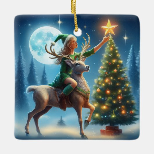 Ornement En Céramique Placing The Star On Top Of Tree (Devant)