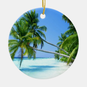 Ornement En Céramique Plage Tropicale Palmée!