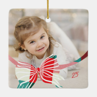 Ornement En Céramique Plaid Bow Yearly Keepsaké Photos Noël