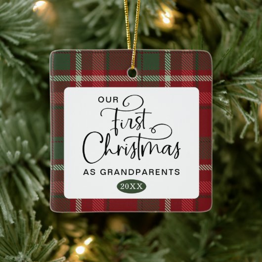 Ornement En Céramique Plaid First Christmas Grand-parents Photo Christma (Arbre)