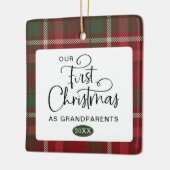Ornement En Céramique Plaid First Christmas Grand-parents Photo Christma (Gauche)