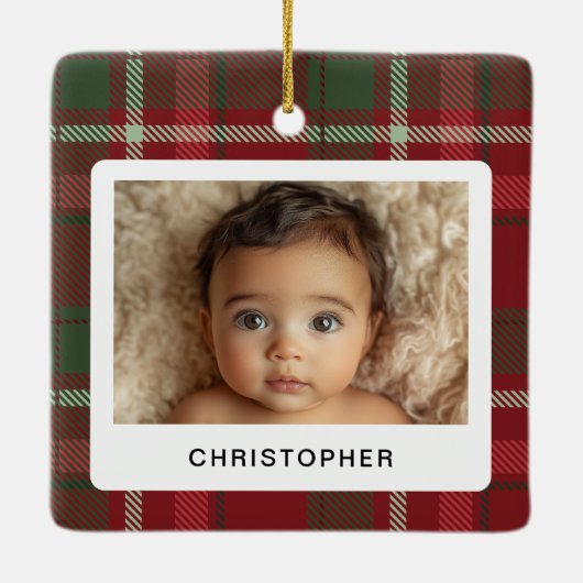 Ornement En Céramique Plaid First Christmas Grand-parents Photo Christma (Dos)