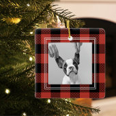 Ornement En Céramique Plaid rouge Buffalo moderne | Photo de chien